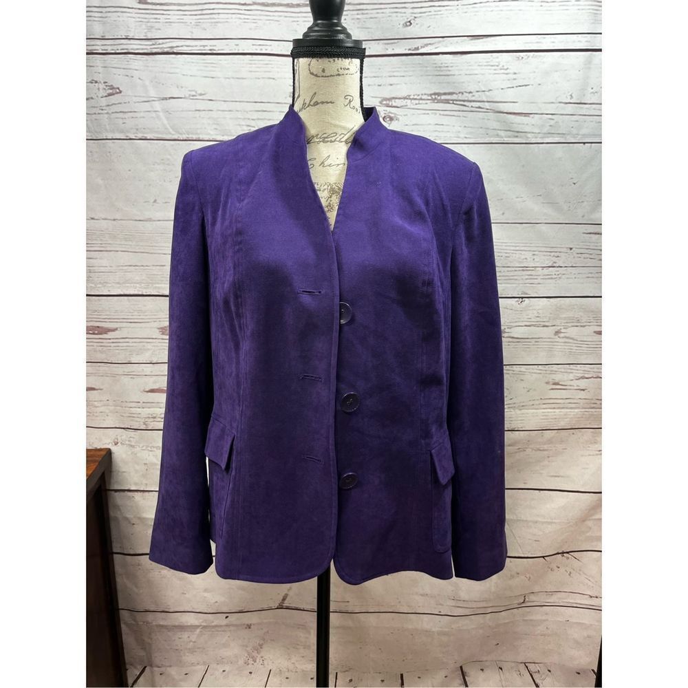 JM Collection Women's Purple Suede Collarless Blazer Jacket Size 12‎